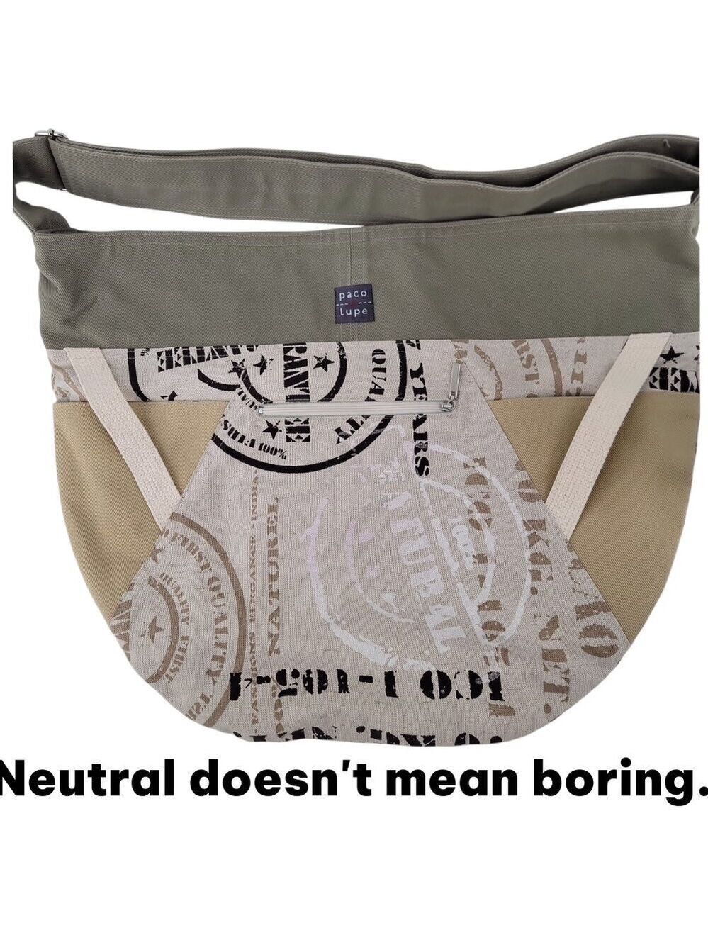 Paco Lupe Canvas Hobo Bag – Neutral Graphic Print Slouchy Shoulder Bag